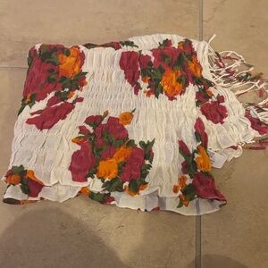 Floral Smocked Scarf with Fringe